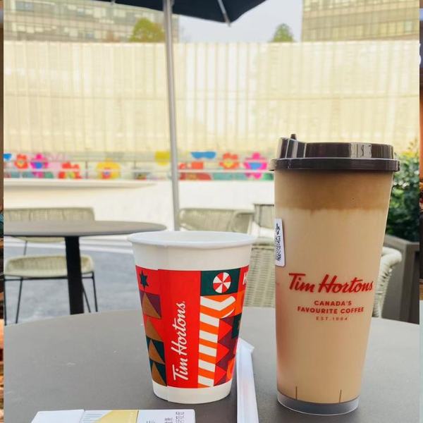 Timhortons hot and cold coffee are served in dine in